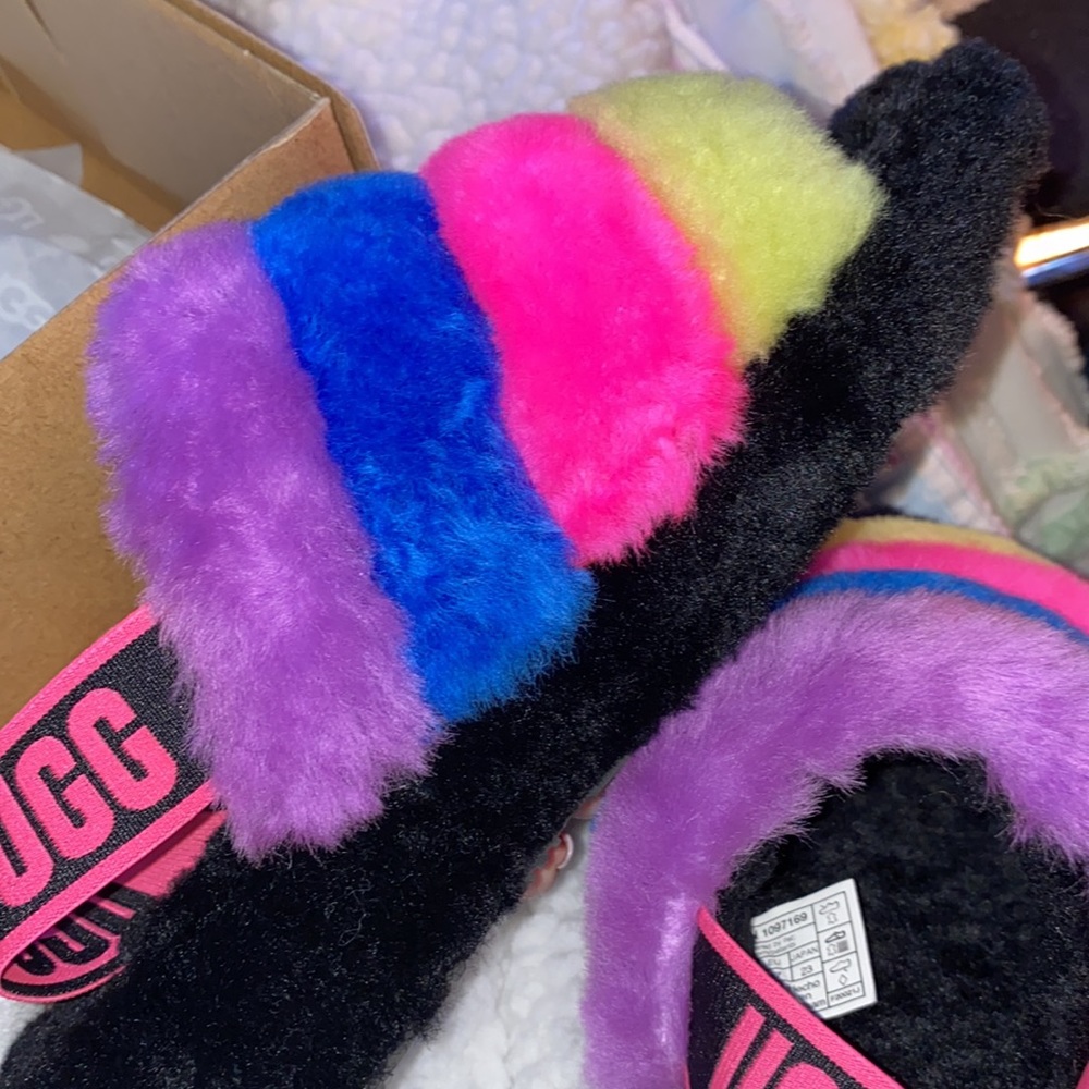 UGG β’ Genuine Shearling Fluff Yeah Slide Black/ Taffy Pink Multi - Picture 8 of 11